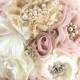 Brooch Bouquet, Ivory, Champagne, Blush, Dusty Rose, Rose, Vintage Style, Elegant Wedding, Feather Bouquet, Jeweled, Crystals, Lace, Pearls