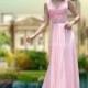 Mantel Rosa in V-Ausschnitt Chiffon Prom Kleid mit Mieder geraffte - Festliche Kleider 
