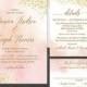 Blush Watercolor   Gold Foil 3Pc WEDDING SUITE Invitation Set Elegant Wedding Invitation Suite Watercolor Wedding Invites RSVP Set - Monica