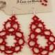 Orecchini rossi, red earrings, pendant earrings, regali per lei, lace tatting earrings, orecchini in pizzo chiacchierino, handmade in italy