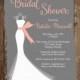 Bridal Shower Invitations, Wedding Dress, Coral, Gray, White Gown, Set of 10 Printed Cards, FREE Shipping, ELGCO, Elegant Gown Coral