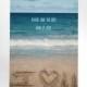 Beach Save the Date Postcard has Ocean Shore and "I (Love) U" Written in Sand and Your Message on Reverse, Destination Wedding