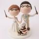 Magical Couple holding wands with pet owl - Harry Potter Theme Wedding cake topper. Wedding figurine.  Handmade. Fully customizable.