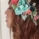 Rustic Flower Crown Boho Teal Pink <<The Catalina>> // Ready to ship Eucalyptus Crown