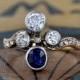 Art Deco Engagement Ring-Edwardian Engagement Ring-Diamond Sapphire Ring-Unique Engagement Ring-Blue Sapphire Ring-1920s Engagement Ring