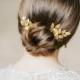 Gold bridal pins- Gold leaf headpiece-Bridal- Gold leaf pins-Swarovski pins-Swarovski headpiece-Hair pins- Crystal pins- TWRA "PRIMULA" Pins