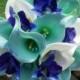 Real Touch Aqua Blue White Calla Lily Orchid Wedding Bouquet
