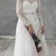 Kifi / Vintage Long Silk Wedding Dress Viscose Lace With Floral Pattern Long Lace Sleeves Bridal Gown Lace Dress For Wedding 100% Handmade