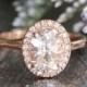 14k Rose Gold Halo Diamond Engagement Ring 9x7mm Oval White Topaz Gemstone Anniversary Ring (Bridal Wedding Ring Set Available)