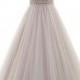 Classic A-Line V-Neck Court Train Tulle And Lace Ivory/Veiled Rose Sleeveless Wedding Dress With Appliques Beading And Sashes LWWT15019