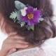 Wedding hair clip, Purple flower clip, Bridal headpiece, Purple wedding hair accessories, Floral hair clip, Rose hair clip - AZELLE
