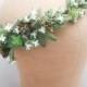 Flower Crown of Succulents and White Flowers, Floral Wedding Headband, Flower Headpiece Rustic Bridal Flower Wreath of Green Succulents