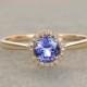 1.01ctw Round Tanzanite Engagement ring,VS Diamond Promise Ring,14K Yellow Gold,Halo Bridal Ring,wedding band,Blue Gemstone ring,3A Stone