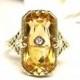 Antique Edwardian Citrine Engagement Ring 14K Yellow Gold Filigree Diamond Accent Wedding Ring Antique Alternative Engagement Ring Size 7