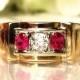 Art Deco Ruby & Diamond Ring 0.30ct Old European Cut Diamond Men's Wedding Ring 10K Two Tone Gold Unisex Ring Size 9.5