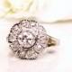 Antique Diamond Halo Engagement Ring 0.80ctw Old Cut Diamonds Art Deco Engagement Ring 14K White Gold Daisy Diamond Wedding Ring