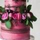 Unique Pink Flower And Macaron Wedding Cake