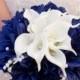 Blue White Bouquet, Nautical Bouquet, Navy Blue Bouquet, White Calla Lily Bouquet, Wedding Blue Bouquet, Made to Order, Bridal Blue Bouquet