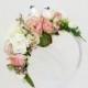 White Pink Wedding Floral Headpiece Bridal Headband With Birds Summer Party Festive Floral Crown