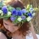 Blue Flower Crown Rustic Wedding Floral Headband Garland Flower Wedding Bridal Hairband Festival Boho Hippy Beach Blue Ivory Wedding Autumn