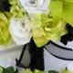 17 Piece Package Wedding Bridal Bride Maid Bridesmaid Bouquet Boutonniere Corsage Silk Flower WHITE BLACK GREEN "Lily Of Angeles" GRBK01