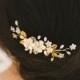 wedding hair comb, bridal headpiece, gold wedding hair accessories, bridal hair comb, small hair comb, gold bridal comb, floral comb ETTIE