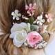 hair flower wedding, bridal hair piece, bridal hair clip, floral hair, pink flower hair clip, bridal hair flower, bridal headpiece ivory