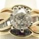Vintage 1ct+ Diamond 14 kt gold Ring, 1 ct+ G VS1 center diamond, with diamond and ruby accent stones