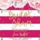 "Jenn" Peonies   Magenta Stripe Bridal Shower Invitation