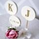 Wedding Cake Topper - PERSONALIZED and Modern Circle with Gold Initials and Wedding Date