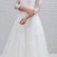 Simple V Neck Lace Wedding Dress,Lo