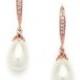 Vintage 14K Rose Gold Cubic Zirconia Dangle Earrings With Freshwater Pearls