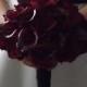 Black magic, dark burgundy open rose and calla bridal bouquet