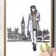 London, London illustration, London girl art, London painting, London drawing, London watercolor, Fashion illustration, Fashion print