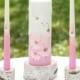 Unity Candle Set, Handpainted White Pink Candles With White Daisy, Wedding Ceremony Candle Set,