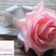 Pink Rose Boutonniere, Pink Rose with silver gray ribbon and rhinestone accent
