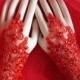 Fashion Bridal  diamonte -Rhienstone & sequins gloves.Soft Lace Wedding Fingerless Bridal Gloves.  Red  bridal gloves