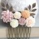 Mauve Bridal Hair Comb Peach Wedding Accessories Floral Collage Shabby Country Chic Dusty Rose Pink Bridemaids Gift Flowers for Hair