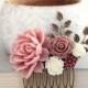 Floral Hair Piece Dusty Rose Wedding Bridal Hair Comb Antique Brass Branch Flowers for Hair Bridesmaid Gift Romantic Vintage Style Big Rose