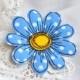 Blue chamomile brooch Polka dots fabric flower pin Textile art daisy brooch Single flower felt brooch Fiber art brooch Fabric jewelry