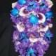 Cascading bridal bouquet, royal blue and royal purple picasso callas, purple blue galaxy orchids
