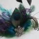 Peacock Feather Wedding Fascinator, Teal Blue Bridal Head Piece, Purple Feather Hair Piece, Masquerade Wedding, Dance Costume, Accessory