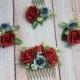 Red rose flower comb Bridal hair comb Wedding hair piece Bridal hair acccessories Bridal hair piece Bridesmaid hair comb Flower girl comb