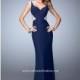 Navy La Femme 21864 - Cap Sleeves Cut-outs Jersey Knit Sheer Dress - Customize Your Prom Dress
