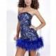 Hannah S Short Sequin Prom Dress with Feather Hem 27693 - Brand Prom Dresses