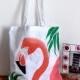 Flamingo shoulder bag/ tote bag hand painted/pink/africa exotic animals/animal bag /shopping bags /women's handbag/women's gift/cotton