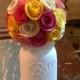 Spring Flower Rose Bouquet - In A Hand Painted Cream Mason Jar (pint)!