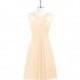 Peach Azazie Amani - Back Zip V Neck Knee Length Chiffon Dress - Cheap Gorgeous Bridesmaids Store
