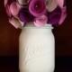 Rustic shades of purple and grey rose paper flower, in a hand painted mint mason jar!