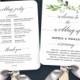 Garden Greenery Wedding Fan Program, Printable Wedding Fan Program Template, DIY Greenery Wedding Programs, Editable text, Garden Greenery